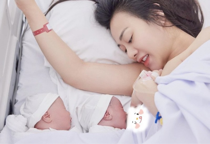 Phương Oanh sinh đôi bé trai và bé gái theo phương pháp mổ, tại bệnh viện ở Hà Nội vào hôm 14/5. Cô và ông xã Shark Bình đặt tên ở nhà cho quý tử là Jimmy, còn ái nữ là Jenny.
