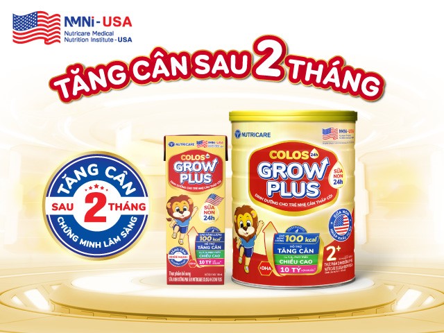 Nutricare Colos24h Grow Plus 2+ đã được chứng minh lâm sàng giúp bé tăng cân sau 2 tháng