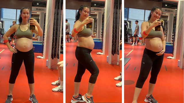 Võ Hạ Trâm tập gym khi mang thai.