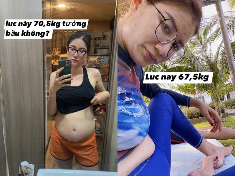 Trang Trần khoe ảnh từng nặng tới 70kg, bụng mỡ như đang mang bầu.