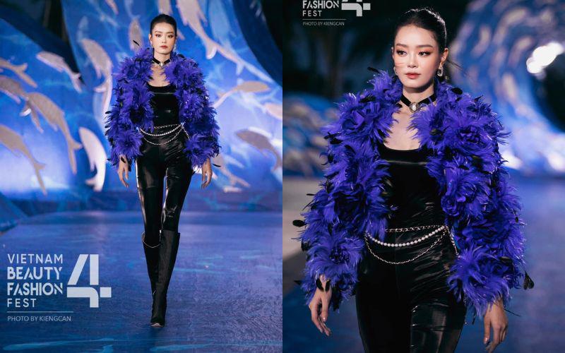 Trên sàn catwalk, dù được giao trang phục gì, Bùi Khánh Linh với kỹ năng catwalk bài bản, được đào tạo chuyên nghiệp cùng ngoại hình long lanh đều hút trọn mọi ánh nhìn.
