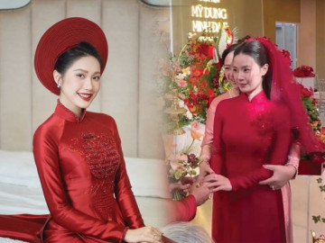 Combo áo dài đỏ từ đầu đến chân của các cô dâu Việt, Midu và Doãn Hải My hút mọi ánh nhìn
