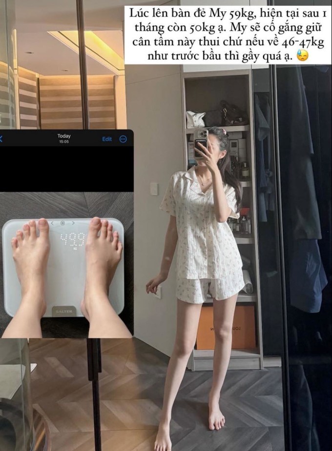 Doãn Hải My chia sẻ về cân nặng sau khi sinh của mình.