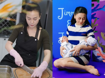 Sao Việt 24h: Phương Oanh sinh đôi với Shark Bình chưa bao lâu đã lăn vào bếp, thú nhận còn cả bịch bụng dưới tạp dề