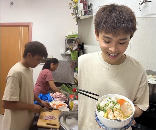Trước đây, Hồ Văn Cường từng livestream khi nấu nướng cùng mẹ. Thành quả sau đó được anh chàng khoe nhìn rất đẹp mắt, giàu dinh dưỡng.