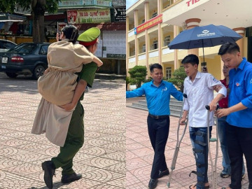 Những thí sinh đặc biệt trong ngày đầu thi THPT 2024: Nam sinh gãy khớp gối, chống nạng vào phòng thi