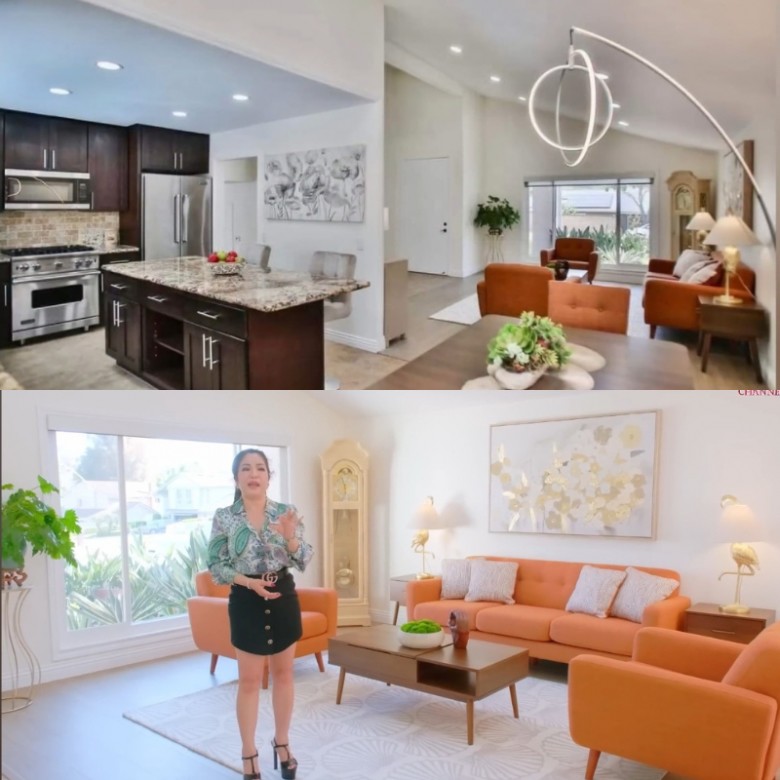 Nội thất bên trong có tông màu ấm, làm nổi bật không gian trắng.