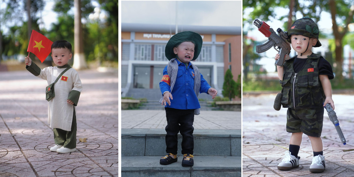 Bé Ben, ở Đồng Nai được mẹ sắm cho ba bộ đồ nhân dịp lễ lớn của đất nước. Cuối tuần, chị Nguyễn Giang, 30 tuổi, mẹ bé đưa con đến công viên gần nhà chụp ảnh.