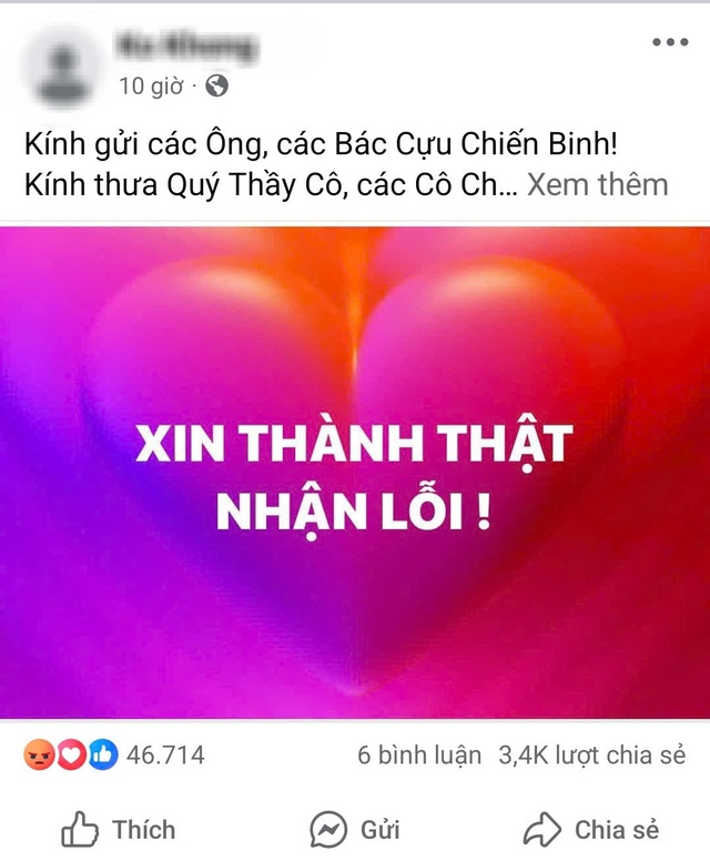 Bài đăng Facebook được cho là của nam sinh Trường ĐH Văn Lang