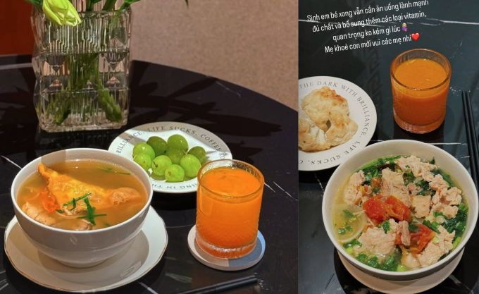 Mai Ngọc không kiêng khem mà chú trọng cân bằng dinh dưỡng, ăn đủ chất, không ăn vặt, hạn chế đồ nhiều dầu mỡ để đảm bảo sức khỏe sau sinh.