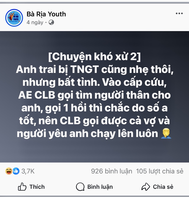 Nội dung CLB SOS 72 chia sẻ trên mạng xã hội