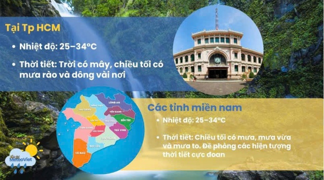 Dự báo thời tiết TP HCM và Nam Bộ hôm nay - Nguồn: MeteoViet