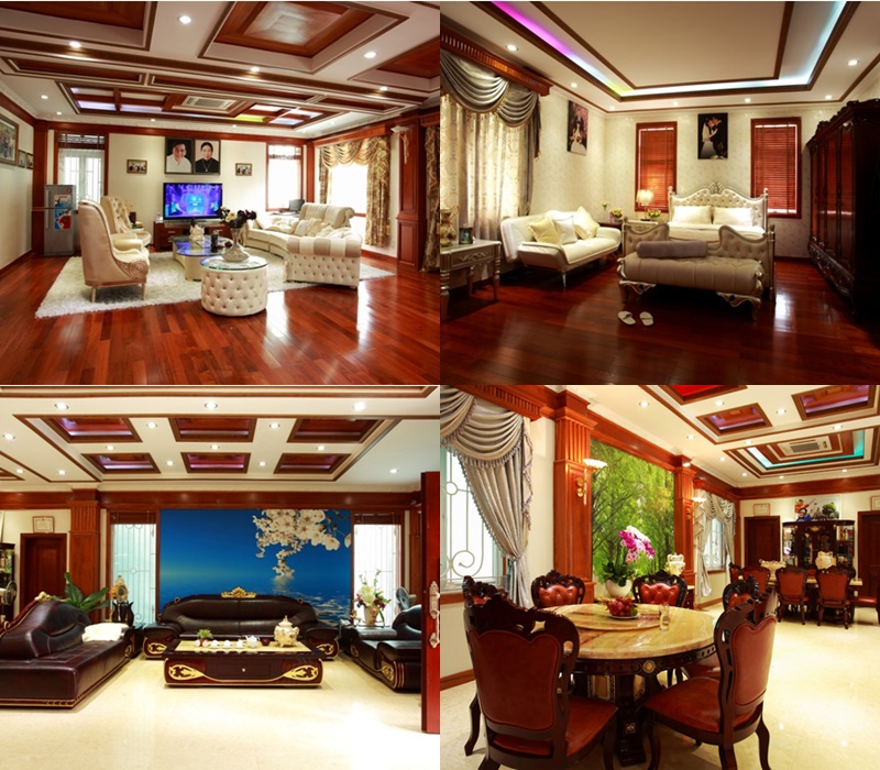 Nội thất trong nhà được thiết kế theo phong cách hoàng gia, mỗi phòng trang trí theo gam màu chủ đạo phù hợp từng thành viên gia đình. Căn biệt thự còn có cả thang máy để tiện di chuyển. Trang Nhung từng chia sẻ, để có thể dọn dẹp và chăm lo công việc trong nhà, nhà cô phải thuê đến 7 người giúp việc.