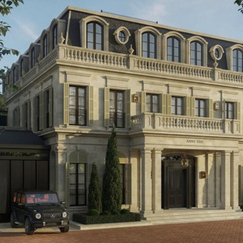 Căn biệt thự 300m2 tại Quận 7 mà vợ chồng nữ đại gia đang ở tạm trong lúc chờ biệt thự 400 tỷ (bên phải, hình phối cảnh) hoàn thành.