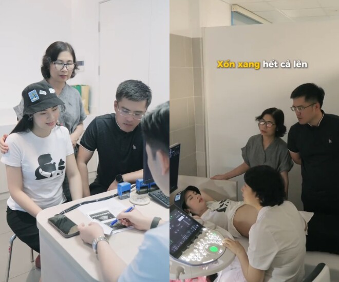Hoa hậu Ngọc Hân được ông xã và mẹ ruột tháp tùng đi khám thai.