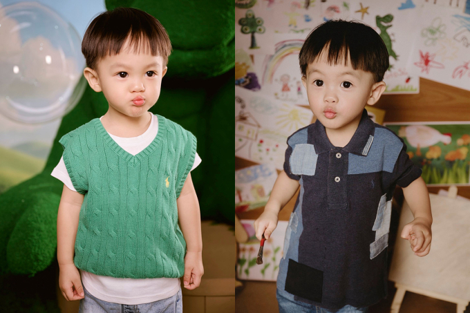 Sutin diện áo gilet len và áo polo với hình thêu kỵ sĩ chơi polo.