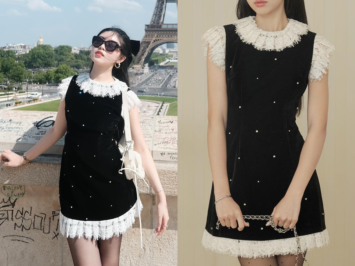 Chiếc đầm mà Lọ Lem đến từ một local brand Việt Nam, có giá bán 589.000 đồng. Đầm đính kết lấp lánh trên nền vải nhung, kết hợp viền ren để tăng vẻ nữ tính.