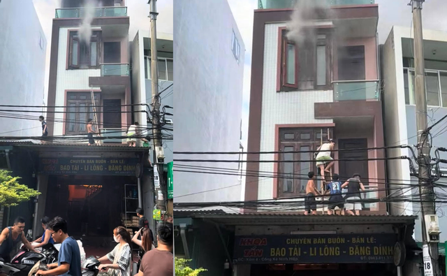 Cháy nhà 5 tầng ở Ninh Hiệp, Gia Lâm, Hà Nội, hàng xóm bắc thang giải cứu 4 người.