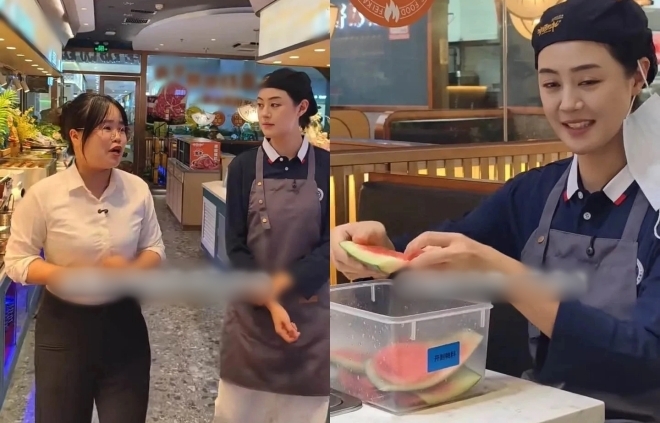Giờ cô làm phục vụ bưng bê, bị bắt gặp ăn đồ thừa ở nhà hàng.