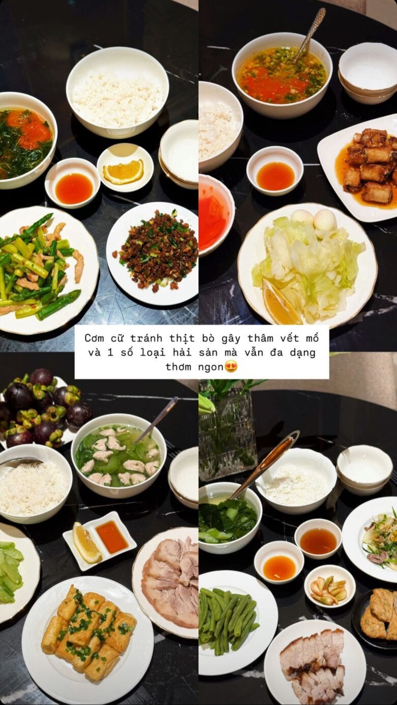 Ngoài ra, những bữa ăn đầy đủ dưỡng chất của mẹ bỉm cũng làm mọi người hâm mộ.