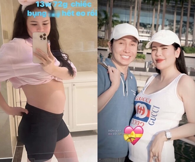 Phương Lê vén áo khoe bụng bầu, đập tan tin đồn mang thai giả.