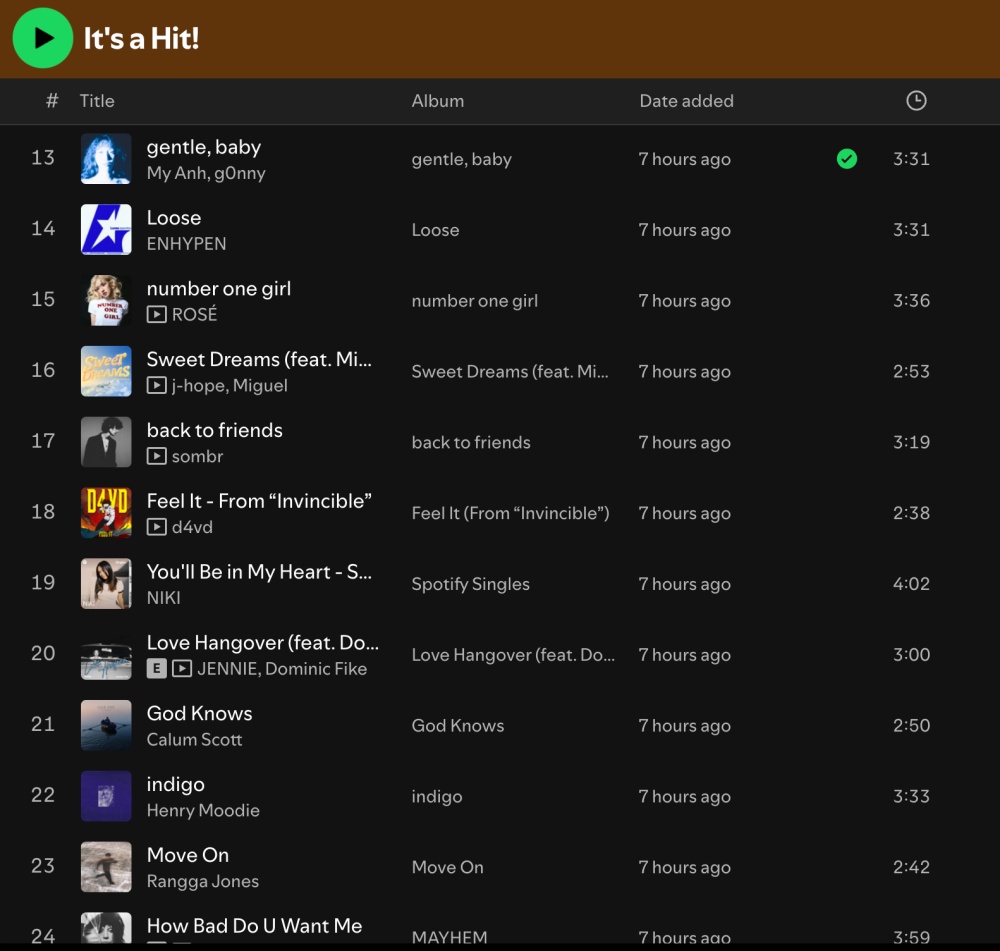 Đặc biệt, ca khúc gentle, baby đã được lựa chọn vào playlist It’s a Hit! của nền tảng nghe nhạc trực tuyến nổi tiếng thế giới. Đây là lần đầu tiên một nghệ sĩ Việt Nam xuất hiện trong danh sách này.