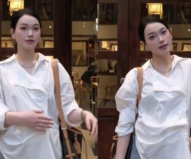Nguyễn Linh - bà xã Hồ Văn Cường - trong một buổi đi cafe sau đám cưới. Ảnh: TikTok Nguyễn Linh