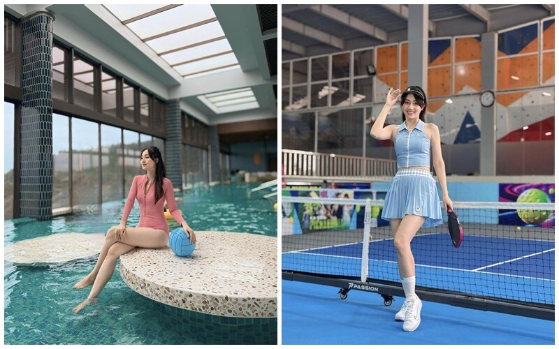 Ngoài đời, bà mẹ 2 con này yêu thích các hoạt động thể thao, một trong những cách giúp cô lấy lại dáng sau sinh. 