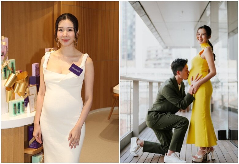 Mạch Minh Thi xinh đẹp khi mang bầu, chuộng váy bó sát.