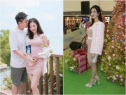 Bà bầu - Á hậu từng đi giày 12cm khi mang thai thông báo đã sinh con gái, được chồng giàu hôn lên trán