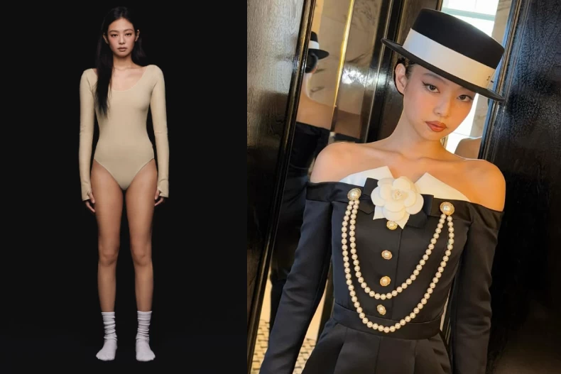 Jennie sở hữu dáng người tam giác ngược với bờ vai rộng giúp cô nàng dễ diện những trang phục sang chảnh 