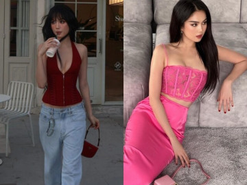 Ngọc Trinh ăn mặc kín đáo hơn xưa, nhưng có một kiểu áo không bao giờ khiến cô bớt quyến rũ