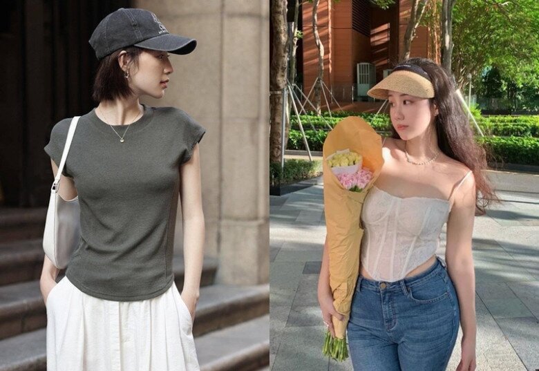 Chị em có thể chọn áo thun thoải mái hoặc áo 2 dây gợi cảm để tôn dáng trong hè này.