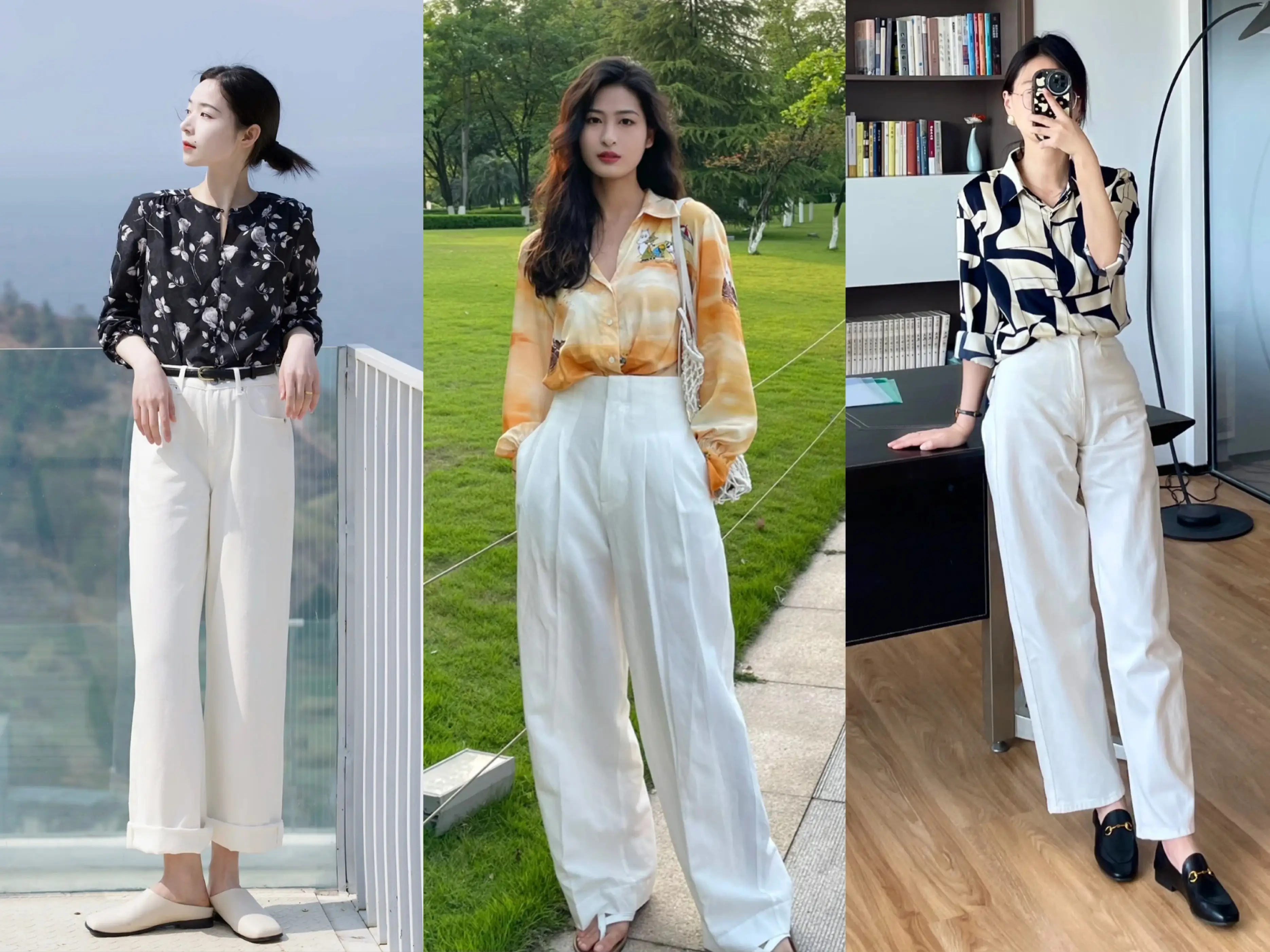 Chiếc quần trắng đơn giản sẽ trở nên nổi bật và rực rỡ hơn nhờ những chiếc áo họa tiết, mang đến không khí mùa hè vui tươi.