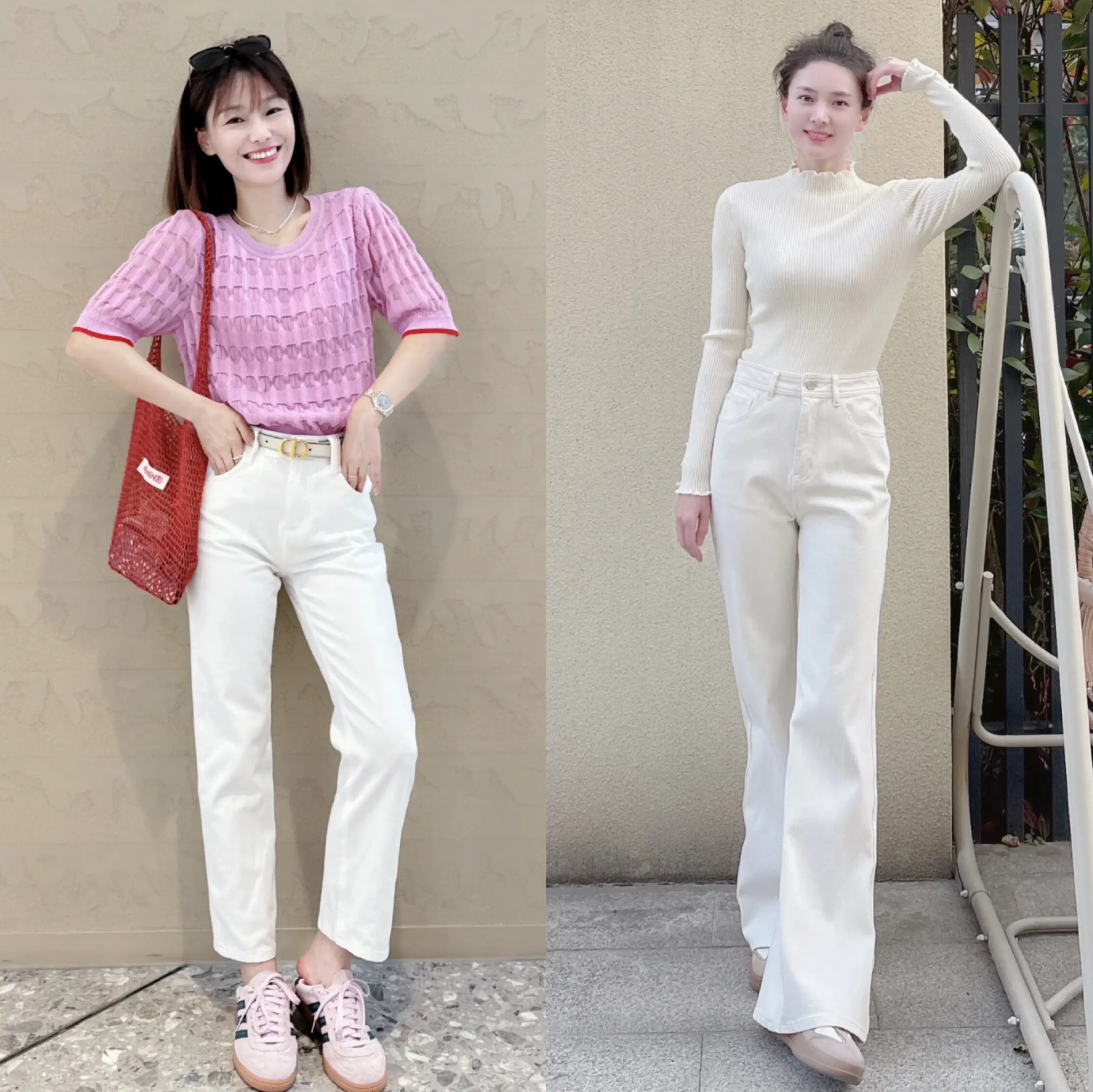 Một chiếc áo len mỏng nhẹ cũng có thể diện trong những ngày đầu hè với quần trắng.