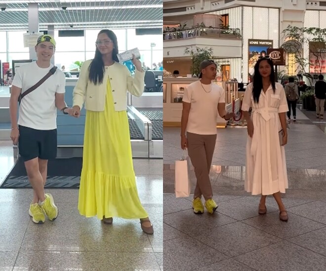 Đôi giày này còn được cô diện liên tục khi đi cùng ông xã và phối với những kiểu váy xòe rộng.