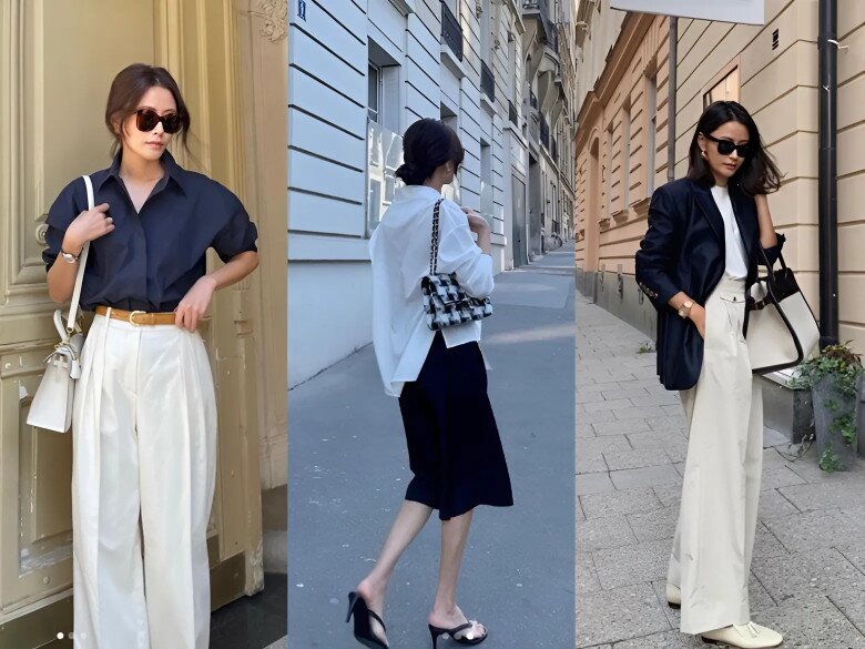 Nữ blogger thời trang Hàn Quốc Eunjin Do ưu tiên các gam màu trung tính như xanh, đen, trắng,... để tạo nên phong cách công sở thanh lịch, thời thượng.