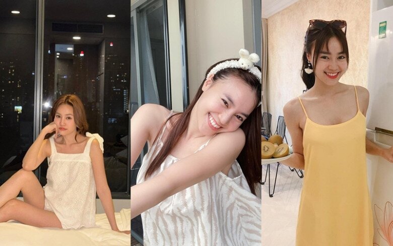 Những chiếc váy ngủ 2 dây dáng suông hoặc xòe nhẹ khiến nàng ngọc nữ thêm nữ tính và không kém phần gợi cảm.