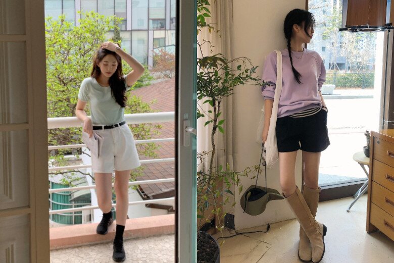 Quần short chữ A cạp cao giúp kéo dài đôi chân của chị em.