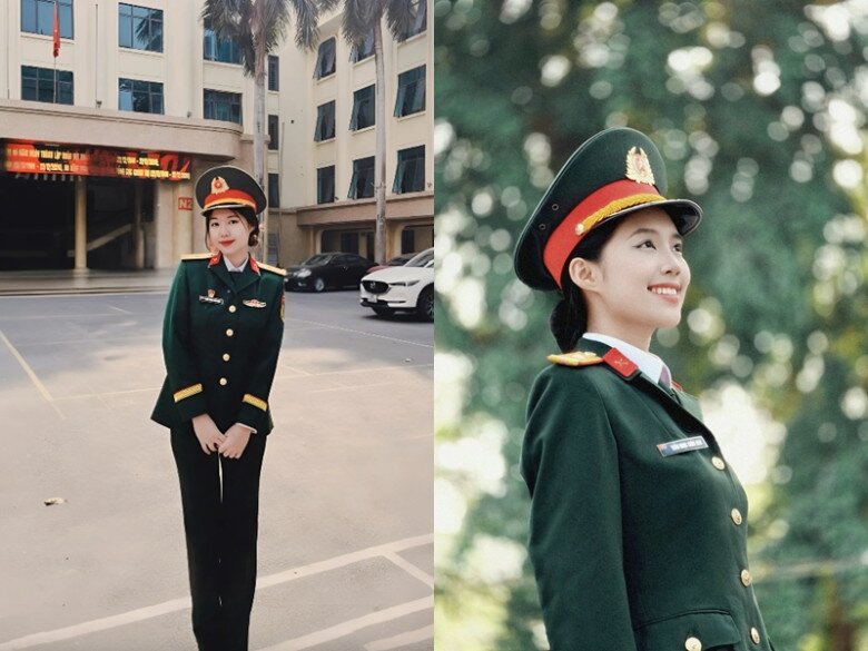 Nhan sắc Châu Anh khi là một nữ quân nhân. 