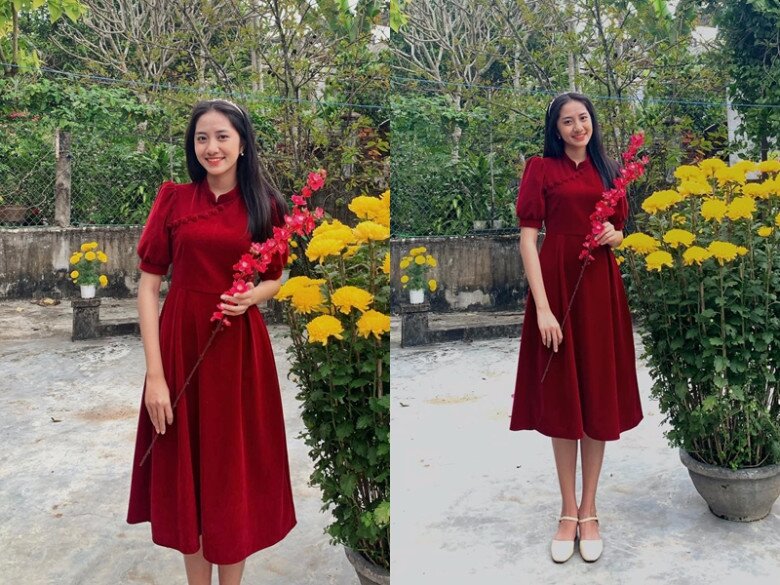 Cô có gương mặt khả ái và nụ cười đẹp chuẩn hoa hậu.