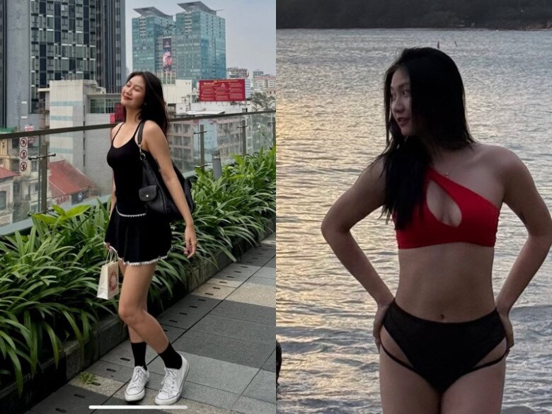Cô nàng sở hữu body nuột nà với đôi chân thon dài và vòng 1 quyến rũ.