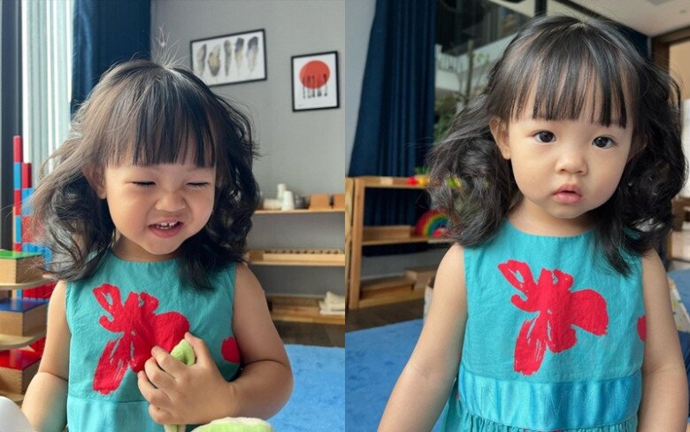 Bé điệu của Đàm Thu Trang từ ngày bé xíu đã sở hữu mái tóc dài đen óng ả. Đây được cho là ưu điểm mà nhóc tì thừa hưởng từ người mẹ nổi tiếng.