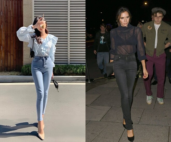 Giày cao gót và quần jeans ôm sát chính là cặp đôi ăn ý.