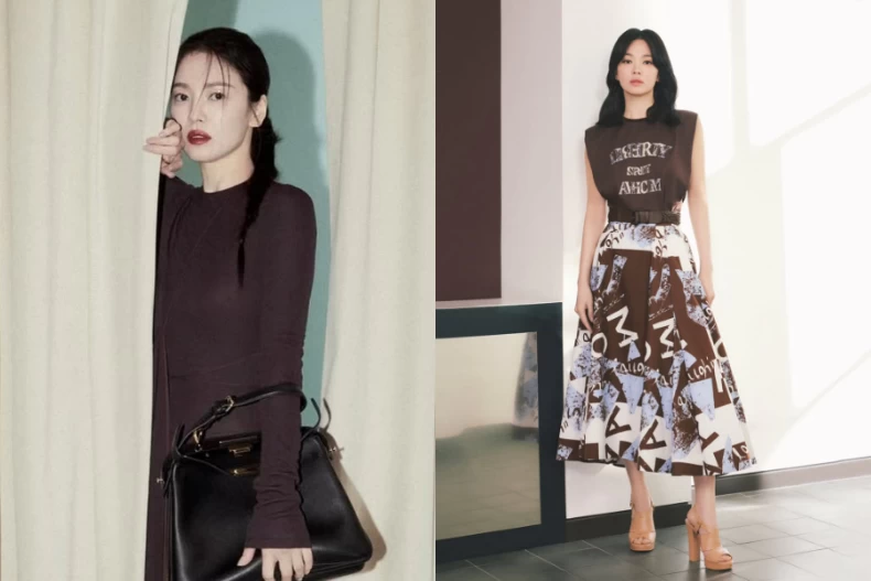 Váy áo màu nâu chocolate cực tôn da lại phù hợp với độ tuổi của Song Hye Kyo giúp cô trẻ trung mà không cần gồng.