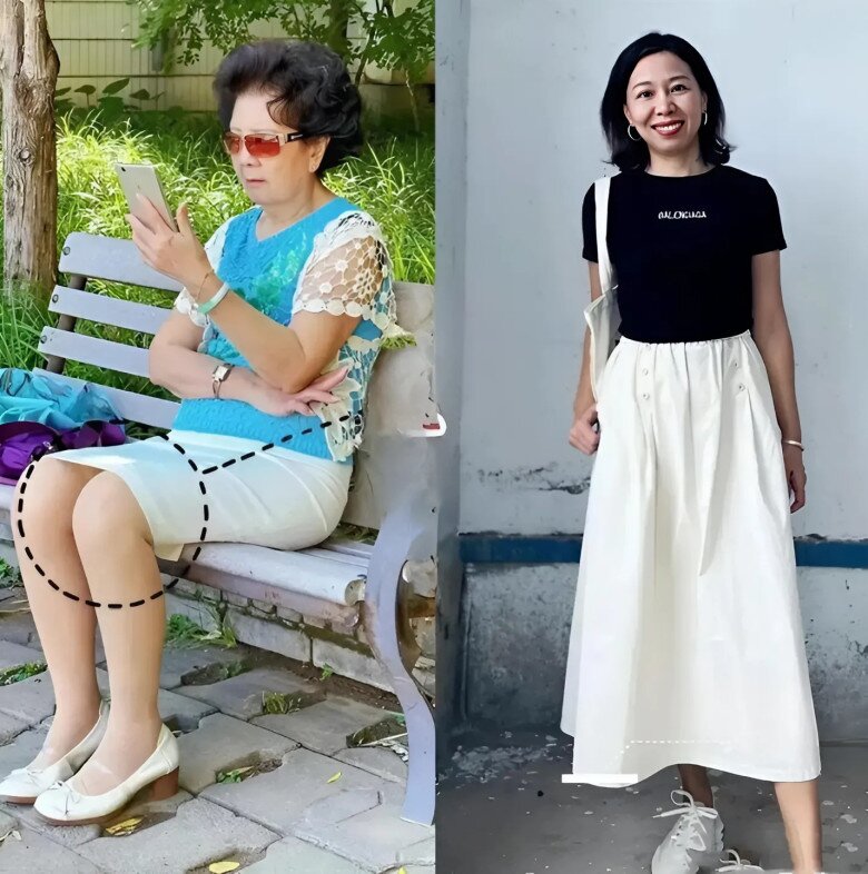 Phụ nữ trung niên với gương mặt đã lộ rõ dấu hiệu lão hóa, vóc dáng cũng không còn thon thả, mặc váy ngắn dễ làm lộ khuyết điểm và mang đến cảm giác giả vờ trẻ.