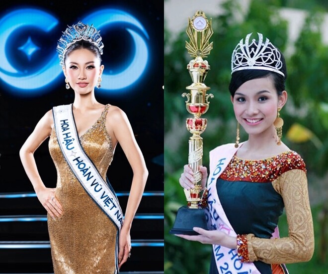 Kiểu tóc búi cực sang này giúp gương mặt 2 nàng hậu thêm tỏa sáng.