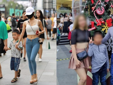 Loạt mẹ trẻ gây sốc khi mặc đồ thiếu vải, bỏ quên cả nội y lúc dắt con đi chơi, nhận làn sóng chỉ trích từ cư dân mạng