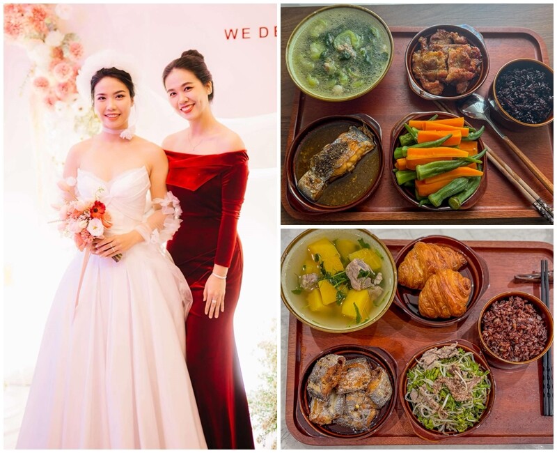 Dù bận rộn với công việc và hiếm phải vào bếp, nhưng khi em gái sinh con, chị Trần Hằng (váy đỏ - 37 tuổi ở Quy Nhơn) vẫn sắp xếp khoảng thời gian ít ỏi của mình để tự tay nấu những bữa cơm cữ cho em.