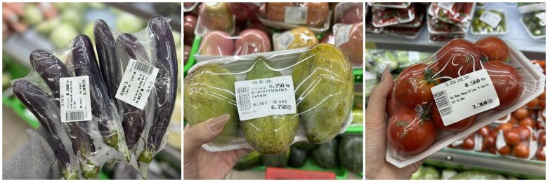 Linh cho biết, rau, củ, quả tại siêu thị rẻ nhưng được đóng gói rất cẩn thận, có ghi ngày đóng gói, định lượng rõ ràng. Ảnh: NVCC